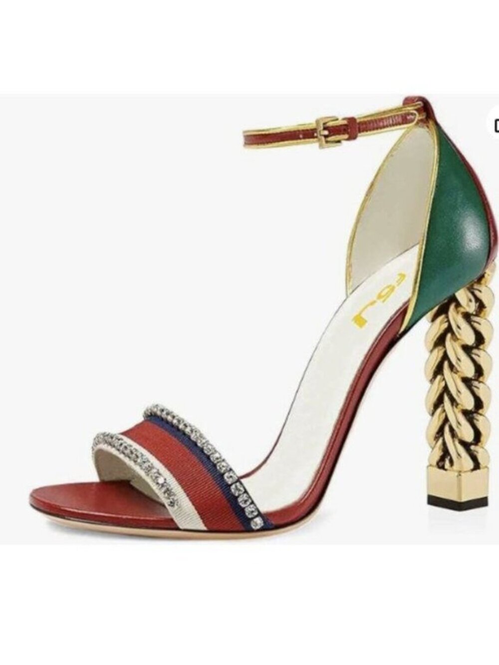 FSJ Women Flower Gold Metal Chain Chunky High Heels Ankle Strap Sandals Red